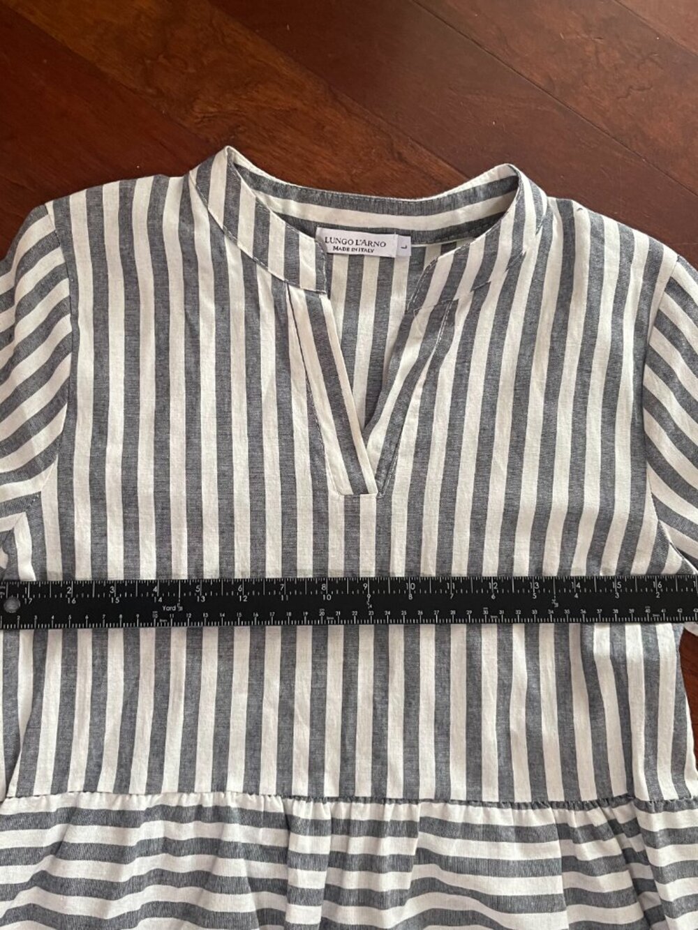 Lungo L’Arno Gray White Striped Tiered Midi Dress Size L Made in Italy - Picture 4 of 8